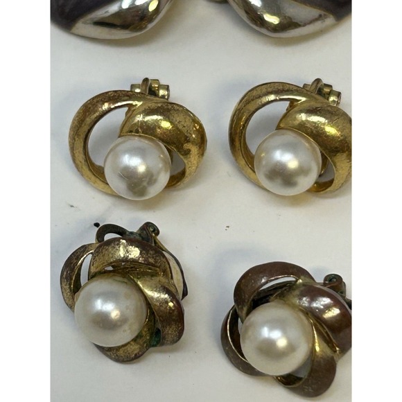 Vintage Clip-On Earring Lot 1980s-90s‎ Bold Enamel Pearl Beaded Statement Retro - Picture 4 of 8